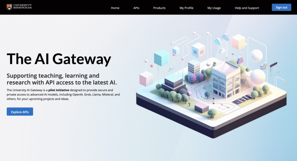 Web browser of home page of the AI gateway